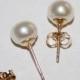 7.5 mm Genuine Pearl stud earrings, 14K gold fill pearl studs, gold pearl studs, Pearl earrings,Bridesmaids earring, maid of honor