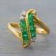 18k Yellow Gold S Shaped Emerald Diamond Ring - Vintage 1980s - Retro Engagement Anniversary Ring - May Birthstone
