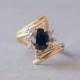 Vintage 14k Gold Sapphire Diamond Ring - Blue Sapphire Yellow Gold Engagement Ring - Retro Anniversary Gift - September Birthstone