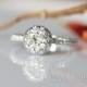 Forever Brilliant Moissanite Ring Vintage 14K White Gold Moissanite Engagement Ring FB 6.5mm Moissanite Ring Half Eternity Engagement Ring