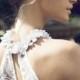 Sleeveless Halter Backless Sweep Train Chiffon Applique Wedding Dress