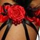 Sexy flamenco garter for your wedding, hen night out, go-go dancing or just special occasion satin red black pearls feather boa