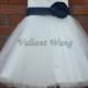 Ivory Lace Tulle Flower Girl Dress Wedding Baby Girls Dress Big Navy Sash/Flower Rustic Baby Birthday Dress Knee Length