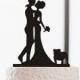 Wedding Silhouette Bride and Groom Kiss Cake Topper-Cake Topper with Englisg Bulldog-Personalized Wedding Cake Topper-Rustic Cake Topper