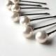 Large Hair Pin Pearls, White Swarovski, Modern Wedding Hairpins 14mm