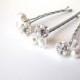 Bridal Hair Pins White Crystal Rhinestone Pearl Clusters, Set of 3