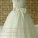 Ivory Lace Flower Girl Dress Floor Length with Ivory Sash and Bow Birthday Party Dress