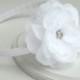 White Flower Headband, Flower Girl Headband, White Rhinestone Flower on Hard Headband, First Communion, Headband for Girls