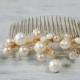 Gold White Bridal Hair Comb, Wedding Hair Accessories, Gold Leaves Freshwater Pearls, Hair Vine, Wedding Hair Piece