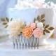 Peach Wedding Hair Comb, Blush Wedding Bridal Hairpiece, Ivory Peach Flower Hair Accessory, Bridal Party Gift, Garden Wedding Large Comb