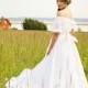 Cotton Boho Wedding Dress, Off Shoulder, Two Piece Skirt Top, KATRINA, Eyelet Ruffle Long Full Skirt
