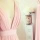 PD16093 simple plunging v neck pink boho maxi long dress prom gown