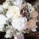 Winter Wedding Bouquet, Silver White Ivory Pine Cones, Hand Tied Silk Bridal Bouquet, Woodland Wedding, Rustic Winter Wedding, Winter Floral