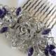 Bridal Rhinestone Hair Comb,Wedding Rhinestone Hair Comb,Rose Rhinestone Hair Comb,Purple Swarovski Crystals,Purple Hair Comb,Rose,ROSELANI