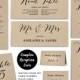 Printable Wedding Seating Chart Template, PLUS Table Numbers, Menu, Place Card and Escort Cards. INSTANT DOWNLOAD - Editable Text, WSC002