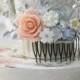 Pink blue ivory wedding comb Soft pink floral collage Bridal gift comb Blush Pink country wedding comb Romantic bridal pin. TR32