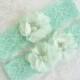 Mint Green Wedding Garter, Wedding Garter, Set with Toss Garter in Mint, Bridal Garter with Chiffon Blossoms pearls and rhinestones