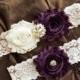 SALE- PLUM Wedding Garter- Deep Purple Garter-Plum Garter Set-Wedding Garter- Bridal Garter-Bridal Garter Set- Garter Belt-Garter- SWIG-P150