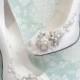 Something Blue Wedding Shoes With Handmade Crystal Blossom And Beaded Vine White Or Ivory Peep Toe Pumps - New #2242770