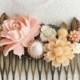 Peach Wedding Hair Comb Pastel Pink Bridal Comb Bridesmaids Gift Blush Floral Comb Shabby Chic Hair Pin Romantic Hair Slide
