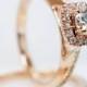 14k Rose Gold Solitaire Square Halo Diamond Engagement Ring with Matching Wedding Band Rose Gold Set Wedding Set Bridal Set Petite