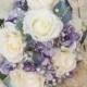 Blue and Purple Bridal Bouquet ~ Pearl Rose Bouquet ~ Romantic Bridal Bouquet ~ Roses, Calla and Hydrangea Blue Brooch Bouquet Alternative