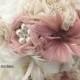 Brooch Bouquet, Ivory, Blush, Rose, Dusty Rose, Champagne, Tan, Beige, Vintage Style, Lace Bouquet, Elegant Wedding, Feather Bouquet, Pearls
