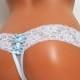 Bridal Panties: Something Blue Bridal Thong w/ Bows - I Do - Personalized Bride Underwear - Low Rise Sheer Thong - Sizes S-L