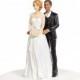 Chic Interracial Wedding Cake Topper - Caucasian Bride / African American Groom - Custom Painted Hair Color Available - 702220/702223