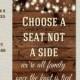 Printable Wedding Sign, Choose a Seat not a Side, Rustic Wedding Sign, Printable Sign, Wedding Sign, Rustic Wedding, Wood Sign, Digital Sign