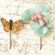 Flower hair clips, butterfly bobby pins, teal floral hair pins, hair accessories by Gardens of Whimsy on Etsy
