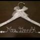 Personalized Glitter Bridal or Wedding Hanger with ribbon and pearls! Silver, Gold, or White Iridescent Glitter Available!