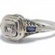 Art Deco Diamond, Sapphire  and 18K White Gold Filigree Ring - Size 3.75
