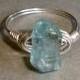 Aquamarine  Ring Icy Blue Faceted Nugget Sterling Silver Wire Wrapped Aquamarine