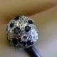 Handmade Jewelry - Engagement Ring -  Oxidizes Silver Ball Ring with Onyx & Zirconia - Eco Friendly Jewlery - by Amallias