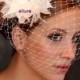 Wedding BIRDCAGE VEIL, Bridal veil, feather flower, ivory  feather fascinator, bridal headpiece, wedding hair flower, crystal brooch.