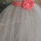 Flower girl dress Silver Grey/gray with Coral Flower Sash and Sleeves  Weddings, Parties, Formal Occasions... Newborn up to Size 16