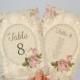 Vintage style wedding table card - name number antique rose pink