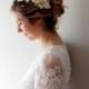 Long Lace Wedding Bridal Dress with Hand Sewn Embroidered Lace Butterflies Accented with Hand-beaded Faux Pearl Accents
