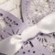 Light Purple Floral Laser Cut Wedding Invitation With White Ribbon Bow EWWS125