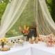 Tables Set Up On Deck With A Lace Canopy And Hanging Lanterns. Pretty Idea For A Vintage Tea Party/bridal Shower.