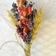 Autumn or Fall Wedding Lavender Coral Larkspur and Wheat Boutonniere or Corsage