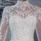 High Neck IIIusion Lace Back Sweep Train Wedding Gown