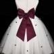 White Burgundy Rosebud Flower girl dress tiebow sash pageant wedding bridal recital tulle bridesmaid toddler sizes 12-18m 2 4 6 8 10 
