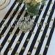 White and Black Striped with Gold Dots Table Runner Wedding Table Runner