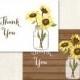 Sunflowers Thank You Cards - Wedding Sunflower Thank You Cards - Set of 24 with envelopes