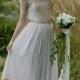 Elegant dusty pink, peach lace and tulle bridal gown, dress