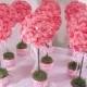 10 (Ten)  Pink Rose Topiaries , Silk Flower Table Centerpieces , Made To Order, Wedding Flowers //