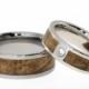 Mens Titanium Ring and a Womens White Gold Ring, Two Ring Set inlaid in Black Ash Burl, Ring Armor Included