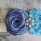 TAMARA: Blue Wedding Garter. Sky Blue Shabby Chic. Smoke Blue Satin Rolled Flower. Something Blue.